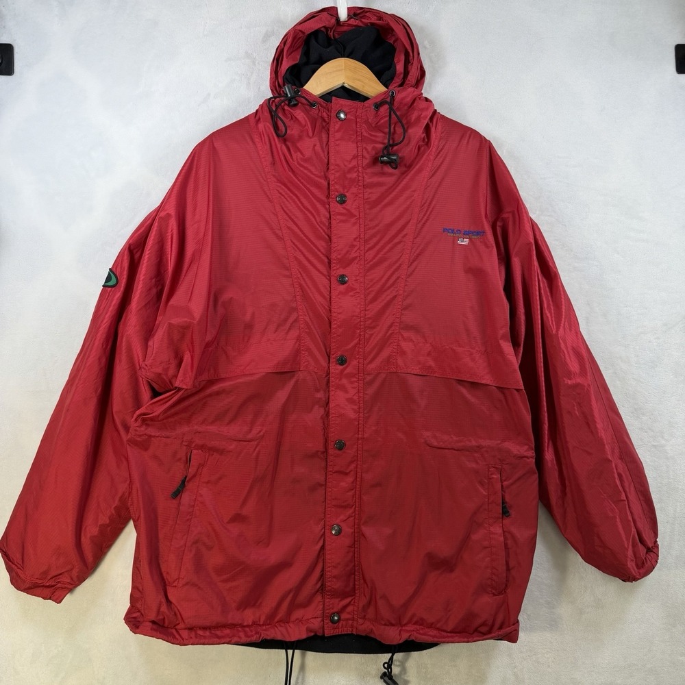 Vintage 90s Polo Sport Ralph Lauren Full Zip Red Rain Jacket Men's Size XL